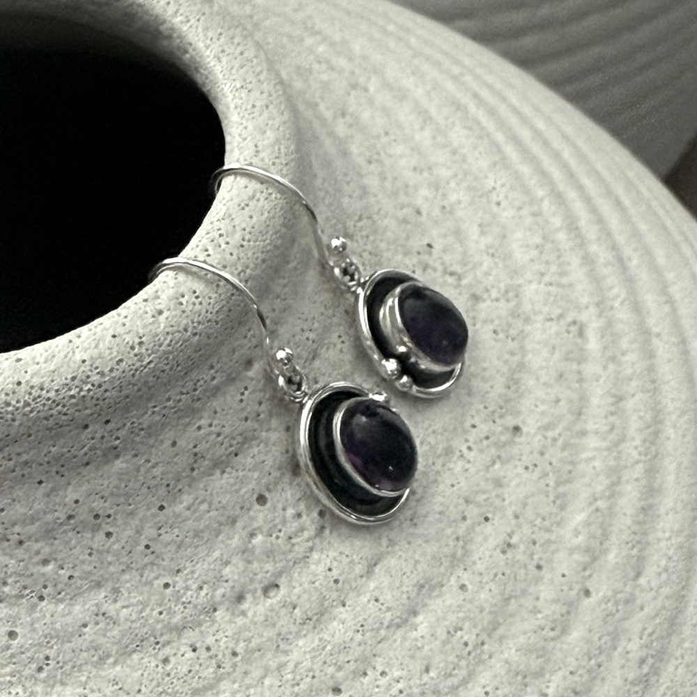 925 Sterling Silver Amethyst Dangle Earrings! NEW! - Picture 6 of 7